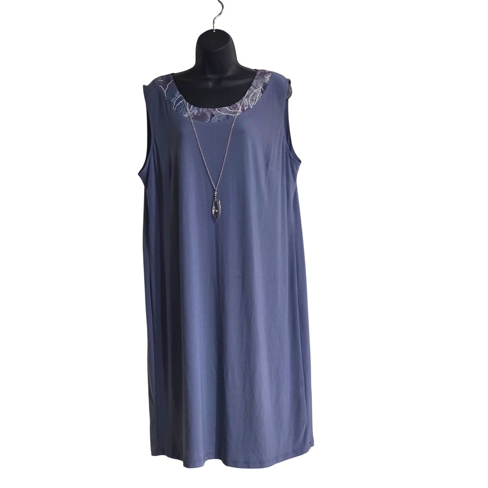 R&M Collection Womens Blue Sleeveless Shift Dress with Necklace Size 18